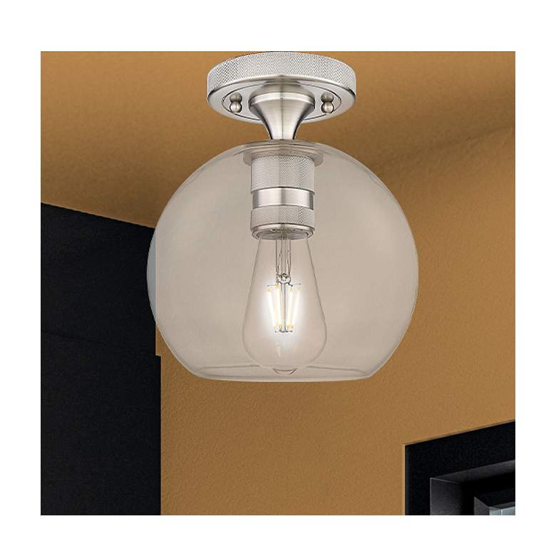 Image 1 Downtown Crown Point 8"W Satin Nickel Athens Flush Mount w/ Clear Shade