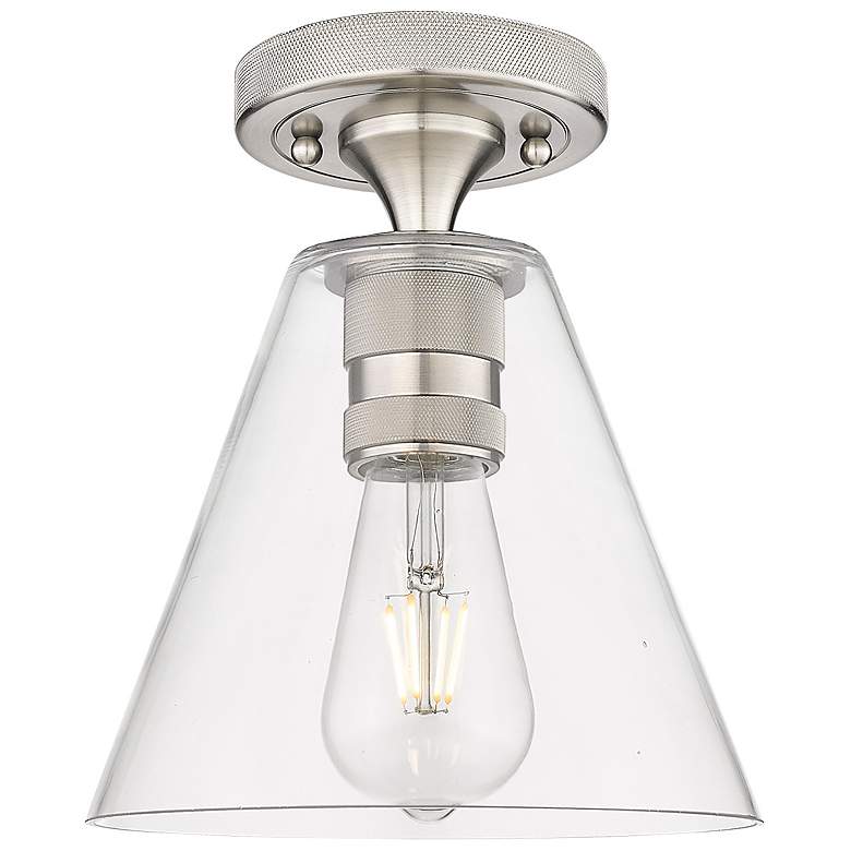 Image 2 Downtown Crown Point 8"W Satin Nickel Berkshire Flush Mount w/ Clear Shade