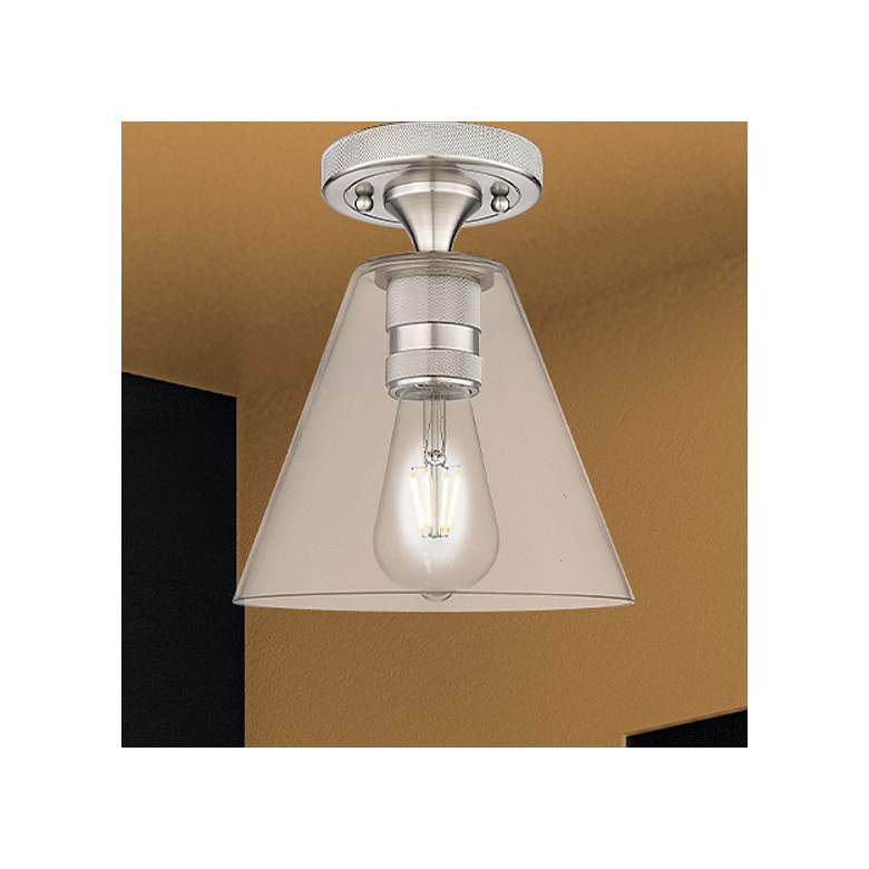 Image 1 Downtown Crown Point 8"W Satin Nickel Berkshire Flush Mount w/ Clear Shade