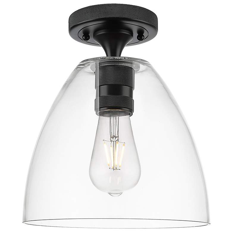 Image 2 Downtown Crown Point 9"W Black Bristol Flush Mount w/ Clear Shade