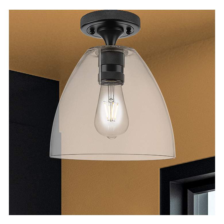 Image 1 Downtown Crown Point 9"W Black Bristol Flush Mount w/ Clear Shade
