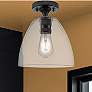 1_Downtown Crown Point 9"W Black Bristol Flush Mount w/ Clear Shade