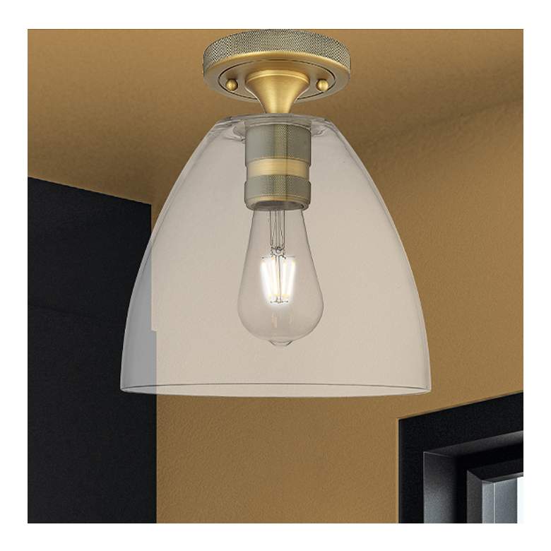 Image 1 Downtown Crown Point 9"W Brass Bristol Flush Mount w/ Clear Shade