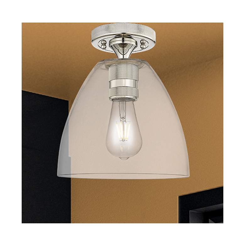 Image 1 Downtown Crown Point 9"W Nickel Bristol Flush Mount w/ Clear Shade