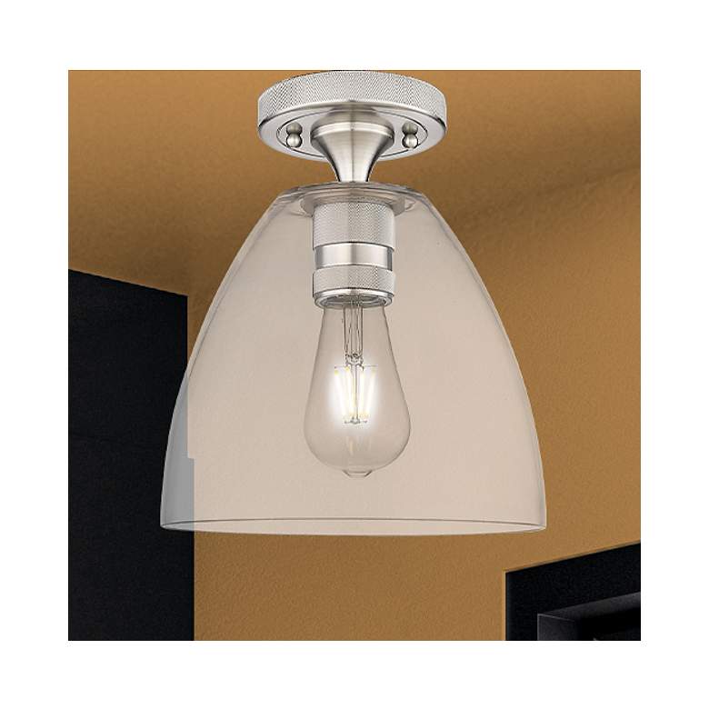 Image 1 Downtown Crown Point 9"W Satin Nickel Bristol Flush Mount w/ Clear Shade