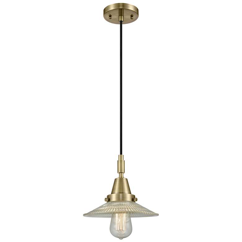 Image 1 Downtown Halophane 9"W Cord Antique Brass Pendant w/ Clear Shade