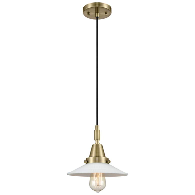 Image 1 Downtown Halophane 9"W Cord Antique Brass Pendant w/ Matte White Shade