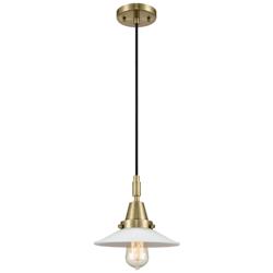 Downtown Halophane 9"W Cord Antique Brass Pendant w/ Matte White Shade