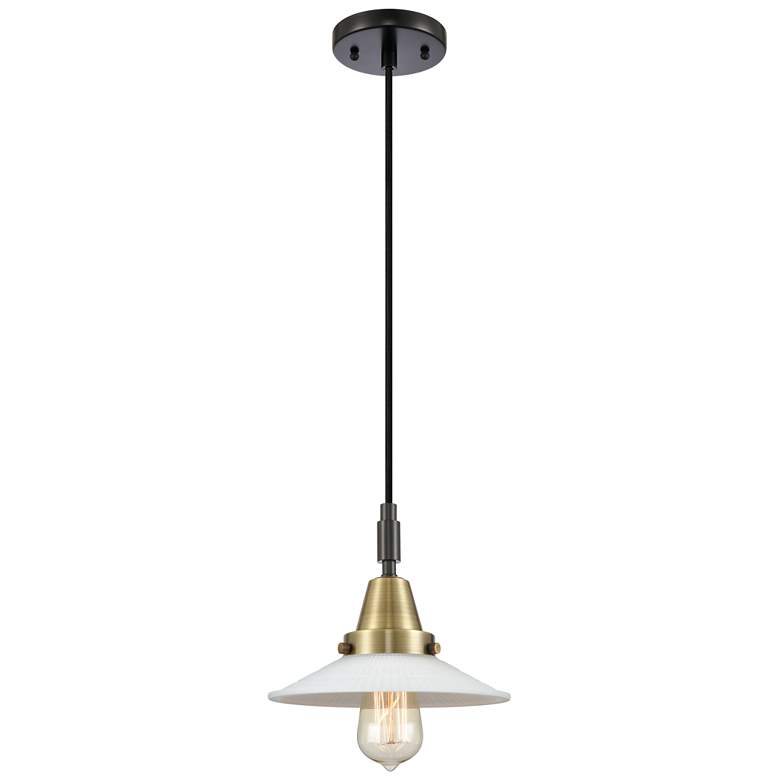 Image 1 Downtown Halophane 9"W Cord Black Brass Mini Pendant w/ White Shade