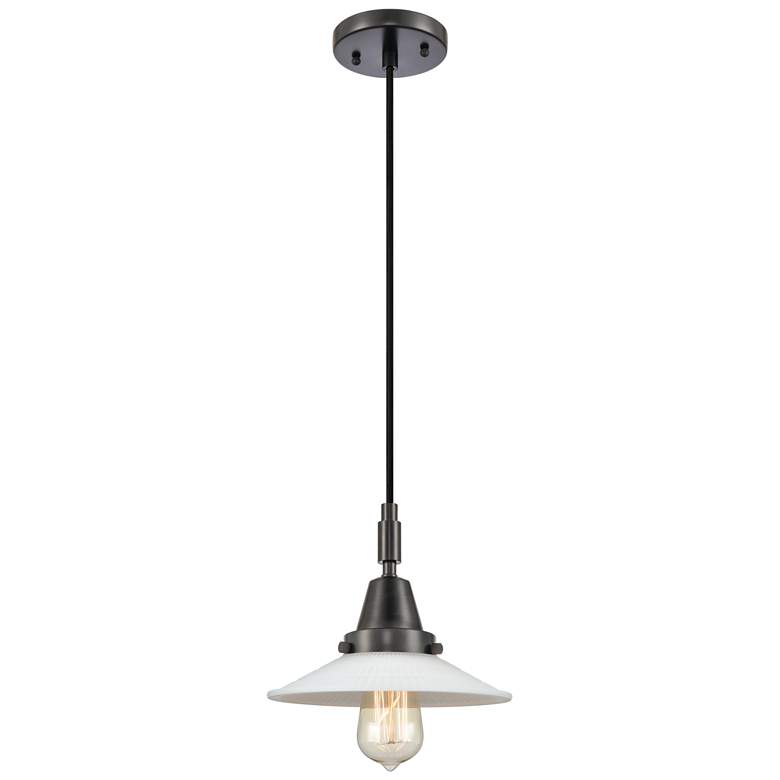 Image 1 Downtown Halophane 9"W Cord Black Pendant w/ Matte White Shade