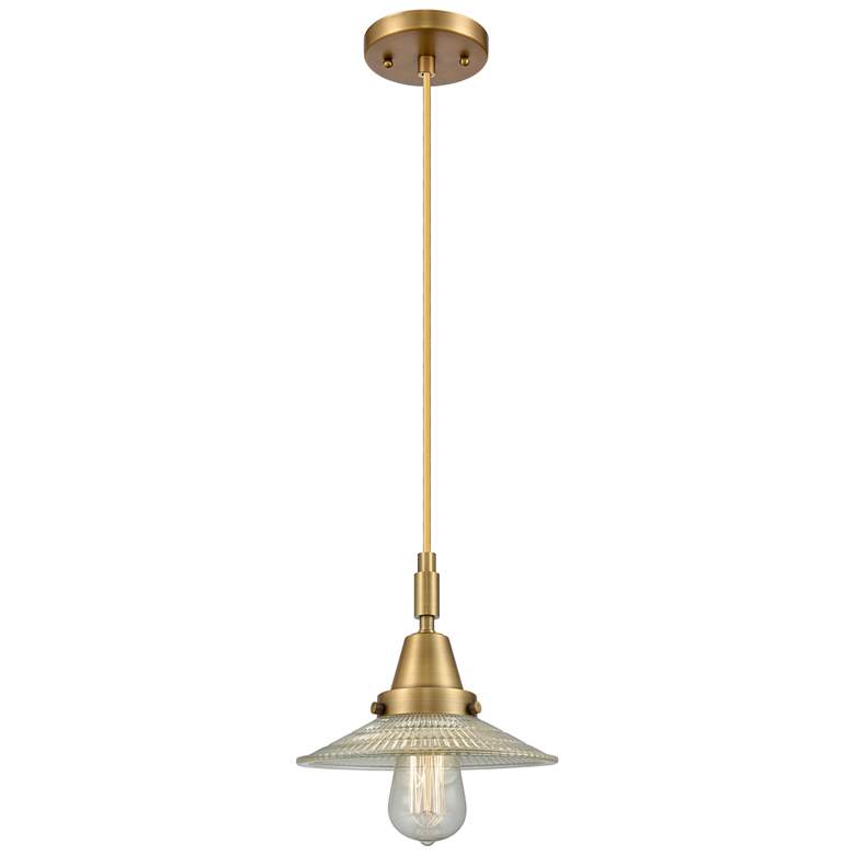 Image 1 Downtown Halophane 9"W Cord Brass Pendant w/ Clear Halophane Shade