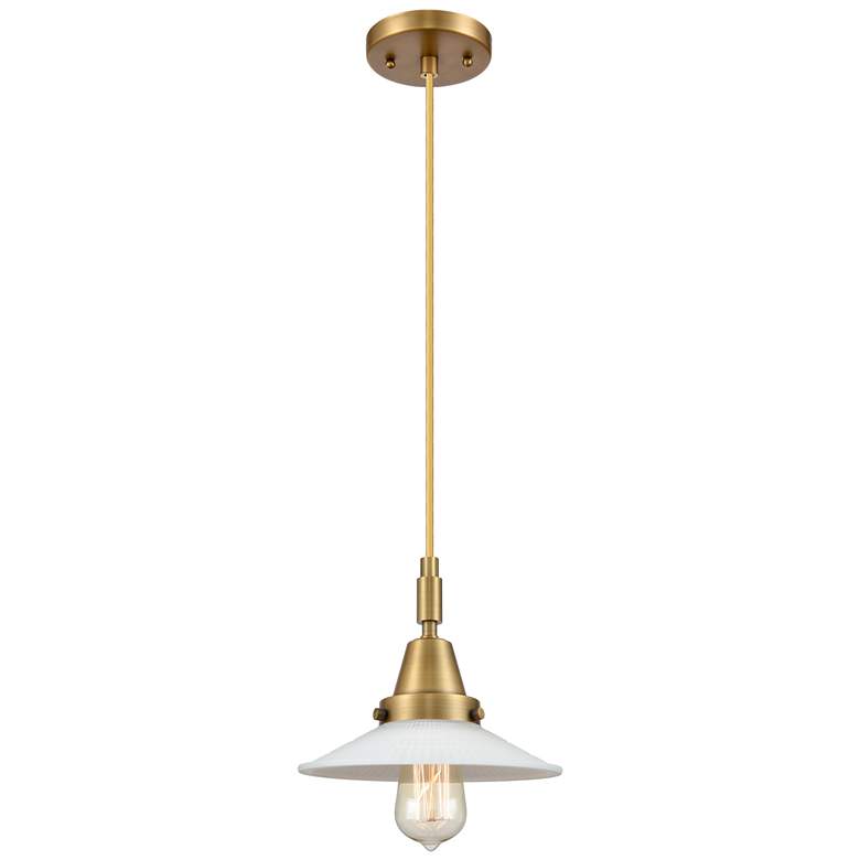 Image 1 Downtown Halophane 9"W Cord Brass Pendant w/ Matte White Shade