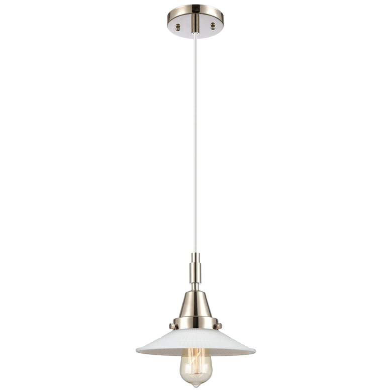Image 1 Downtown Halophane 9"W Cord Nickel Pendant w/ Matte White Shade