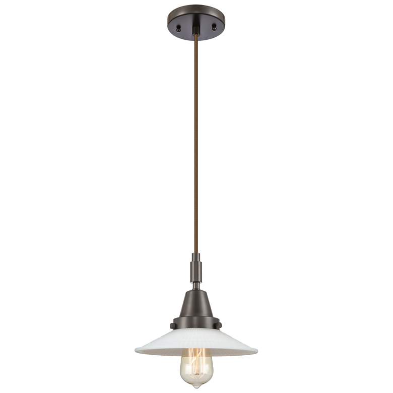 Image 1 Downtown Halophane 9"W Cord Oiled Bronze Pendant w/ Matte White Shade