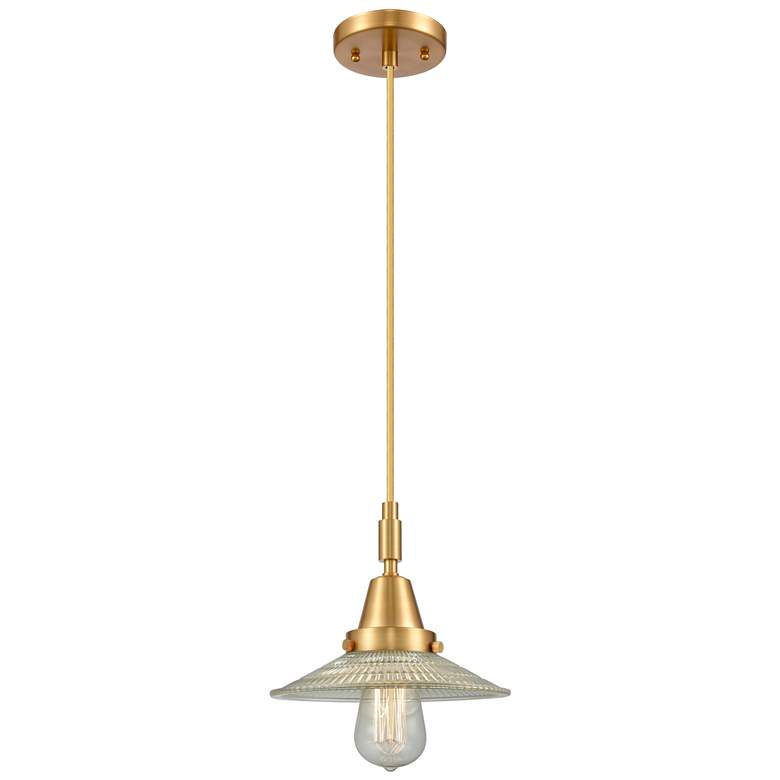 Image 1 Downtown Halophane 9"W Cord Satin Gold Pendant w/ Clear Shade