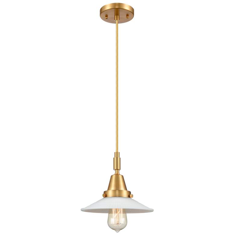 Image 1 Downtown Halophane 9"W Cord Satin Gold Pendant w/ Matte White Shade