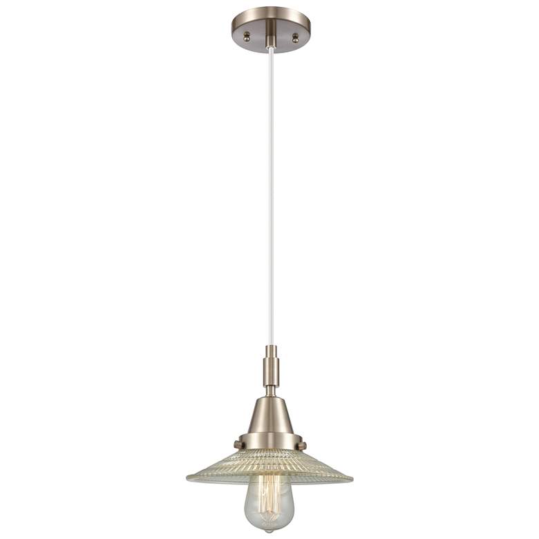 Image 1 Downtown Halophane 9"W Cord Satin Nickel Pendant w/ Clear Shade