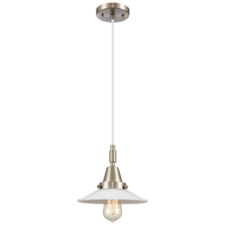 Image 1 Downtown Halophane 9"W Cord Satin Nickel Pendant w/ Matte White Shade