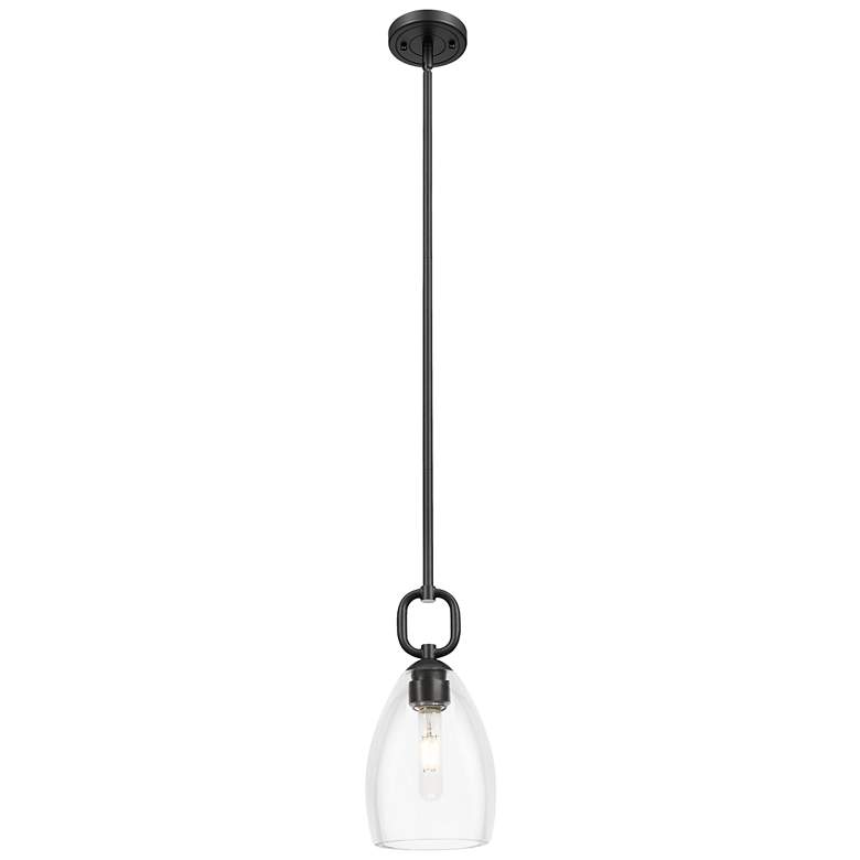 Image 1 Downtown Hudson 6"W Stem Matte Black Mini Pendant w/ Clear Flute Shade