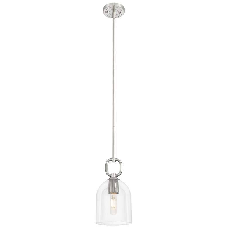 Image 1 Downtown Hudson 6"W Stem Satin Nickel Mini Pendant w/ Clear Bell Shade