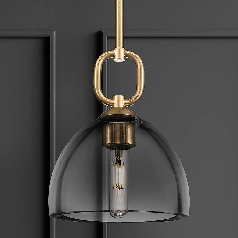 Image 1 Downtown Hudson 8"W Stem Bronze Mini Pendant w/ Clear Dome Shade