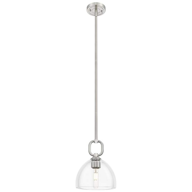 Image 1 Downtown Hudson 8"W Stem Satin Nickel Mini Pendant w/ Clear Dome Shade