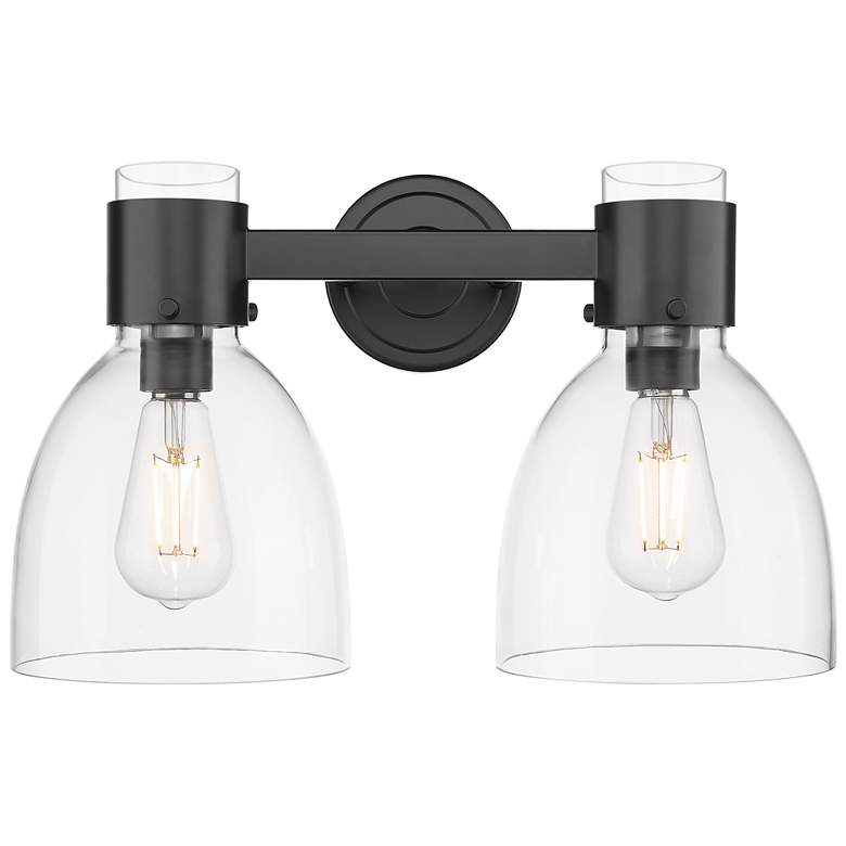 Image 1 Downtown Lawton Bell 16"W 2 Light Black Vanity Light w/ Clear Shade