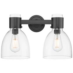 Downtown Lawton Bell 16"W 2 Light Black Vanity Light w/ Clear Shade