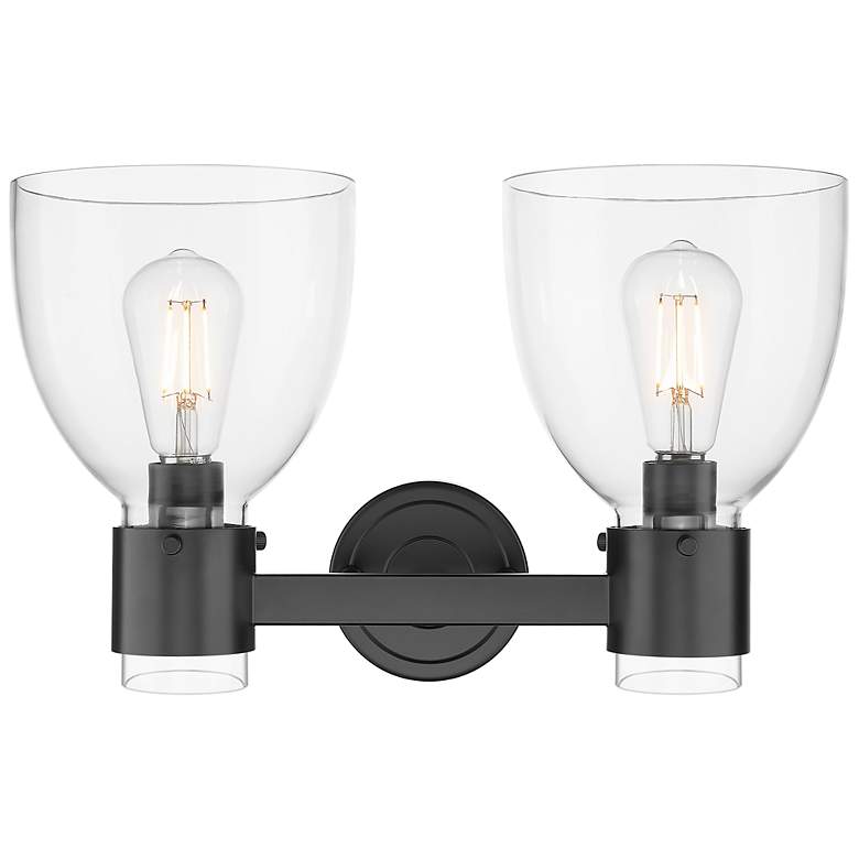 Image 2 Downtown Lawton Bell 16"W 2 Light Black Vanity Light w/ Clear Shade more views