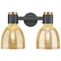 Downtown Lawton Bell 16"W 2 Light Black Vanity Light w/ Mercury Shade