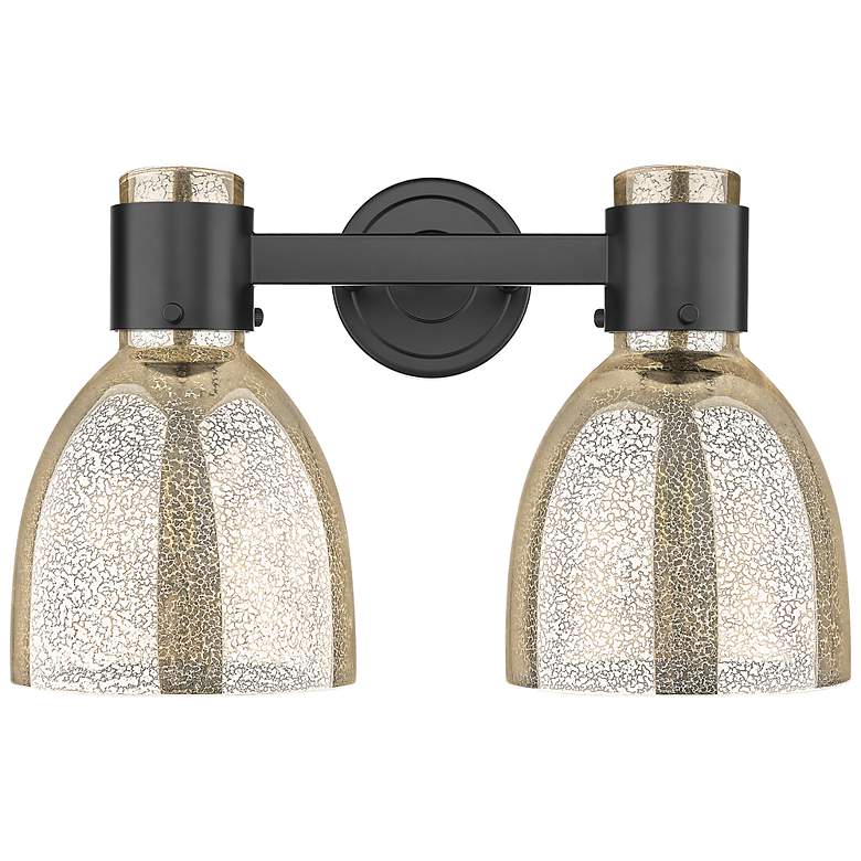 Image 2 Downtown Lawton Bell 16"W 2 Light Black Vanity Light w/ Mercury Shade more views