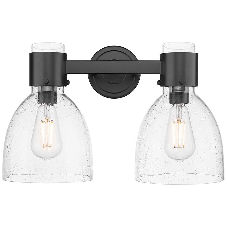 Image 1 Downtown Lawton Bell 16"W 2 Light Black Vanity Light w/ Seedy Shade