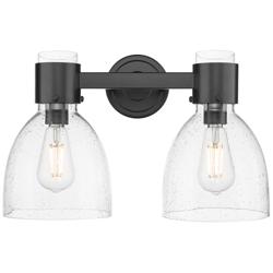 Downtown Lawton Bell 16"W 2 Light Black Vanity Light w/ Seedy Shade