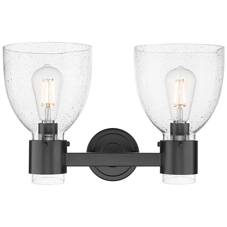 Image 2 Downtown Lawton Bell 16"W 2 Light Black Vanity Light w/ Seedy Shade more views