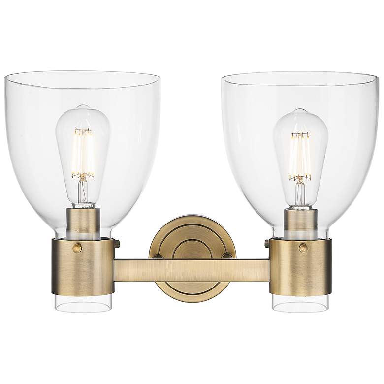 Image 2 Downtown Lawton Bell 16"W 2 Light Brass Vanity Light w/ Clear Shade more views