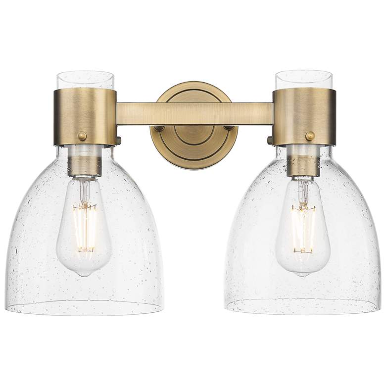 Image 1 Downtown Lawton Bell 16"W 2 Light Brass Vanity Light w/ Seedy Shade