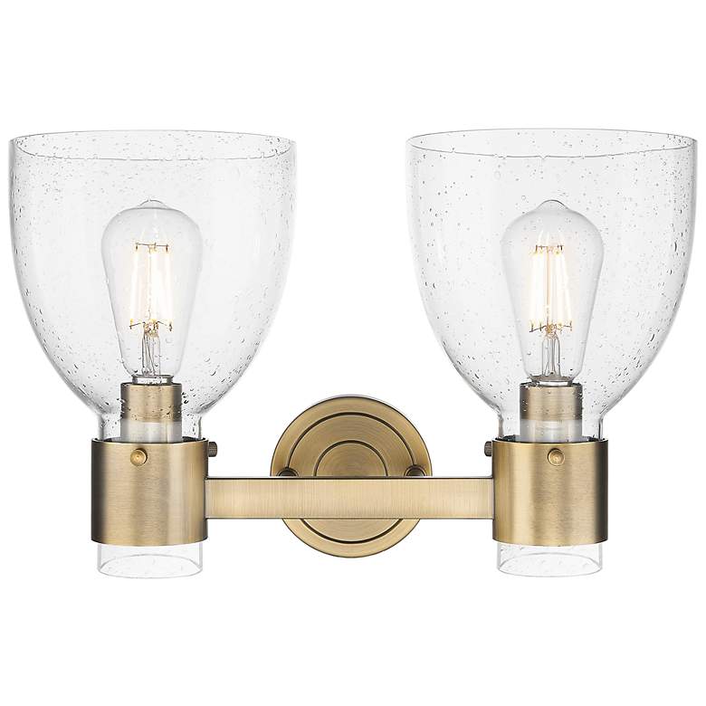 Image 2 Downtown Lawton Bell 16"W 2 Light Brass Vanity Light w/ Seedy Shade more views