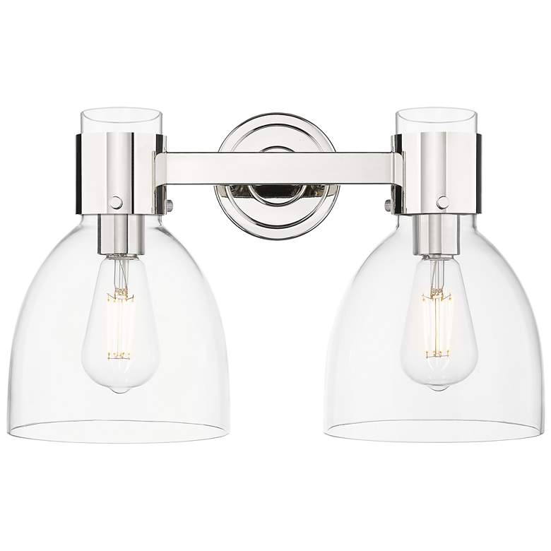 Image 1 Downtown Lawton Bell 16"W 2 Light Nickel Vanity Light w/ Clear Shade
