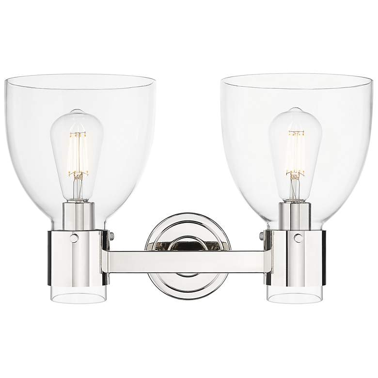 Image 2 Downtown Lawton Bell 16"W 2 Light Nickel Vanity Light w/ Clear Shade more views