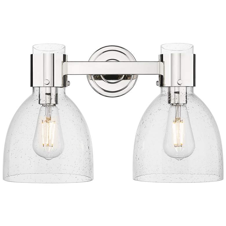 Image 1 Downtown Lawton Bell 16"W 2 Light Nickel Vanity Light w/ Seedy Shade