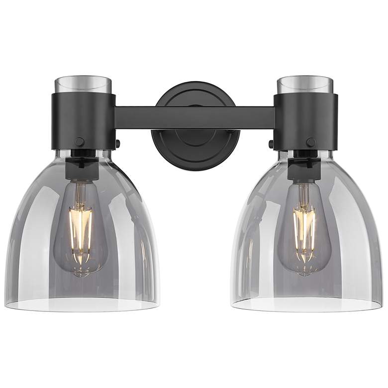 Image 1 Downtown Lawton Bell 16"W Black Vanity Light w/ Light Smoke Shade