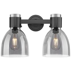 Downtown Lawton Bell 16"W Black Vanity Light w/ Light Smoke Shade