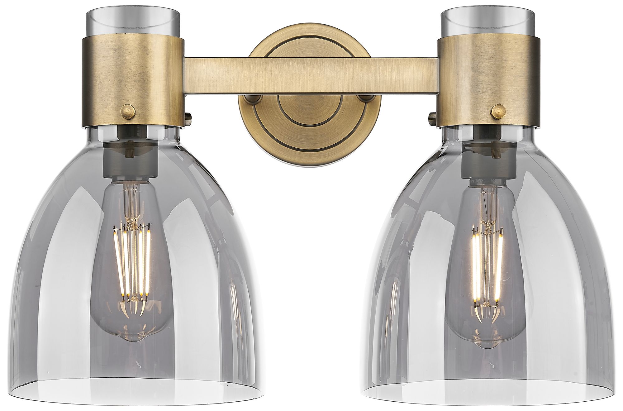 Downtown Lawton Bell 16"W Brass Vanity Light w/ Light Smoke Shade