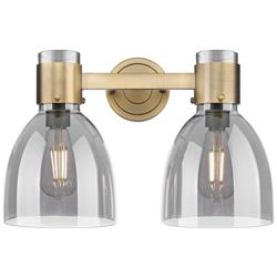 Downtown Lawton Bell 16"W Brass Vanity Light w/ Light Smoke Shade