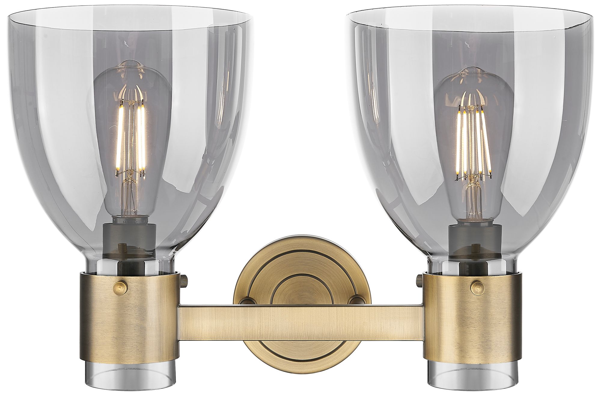 Image 2 Downtown Lawton Bell 16"W Brass Vanity Light w/ Light Smoke Shade more views