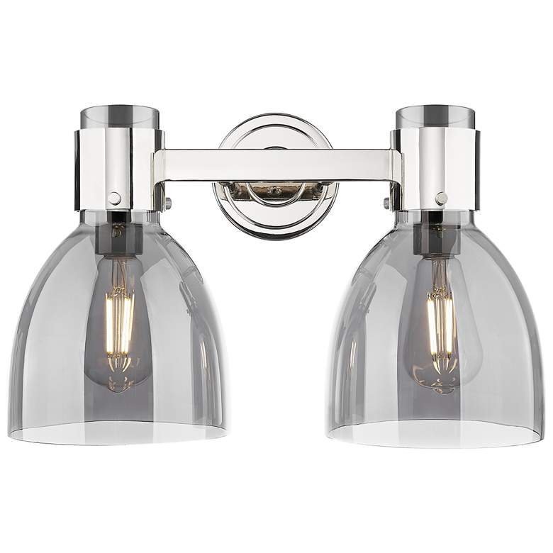 Image 1 Downtown Lawton Bell 16"W Nickel Vanity Light w/ Light Smoke Shade