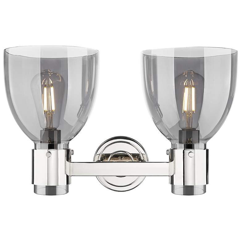 Image 2 Downtown Lawton Bell 16"W Nickel Vanity Light w/ Light Smoke Shade more views
