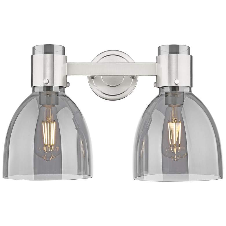 Image 1 Downtown Lawton Bell 16"W Satin Nickel Vanity Light w/ Light Smoke Shade