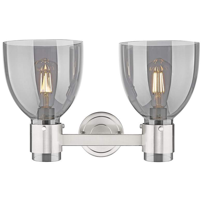 Image 2 Downtown Lawton Bell 16"W Satin Nickel Vanity Light w/ Light Smoke Shade more views