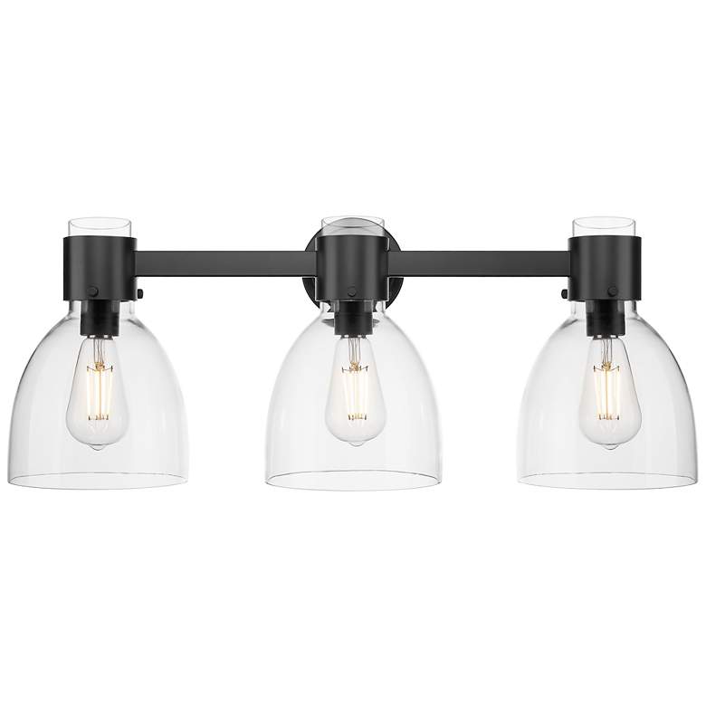 Image 1 Downtown Lawton Bell 24"W 3 Light Black Vanity Light w/ Clear Shade